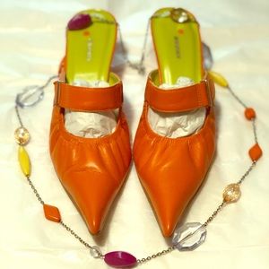 Bronx Pointed Toe Side Buckle Slide On Mule Heels